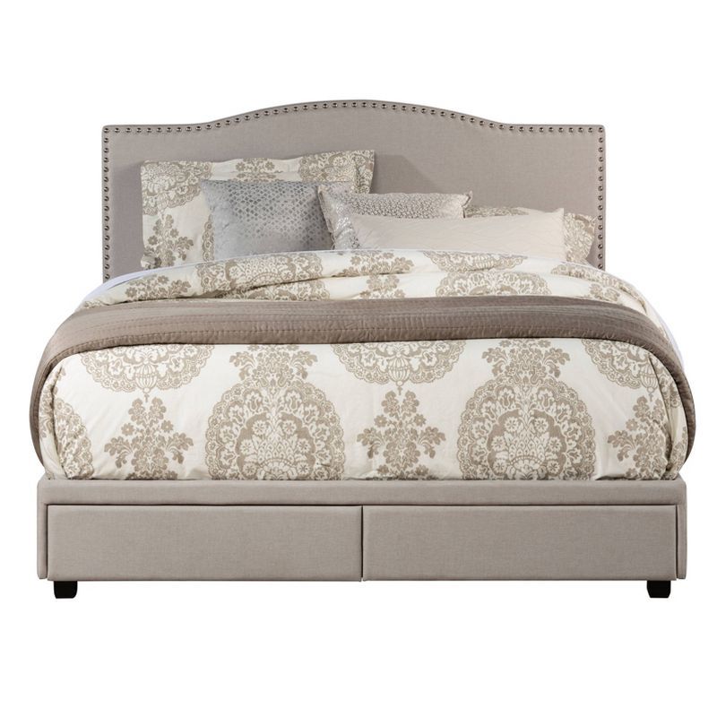 Sophisticated Fog Gray King Upholstered Bed with Storage and Nailhead Trim