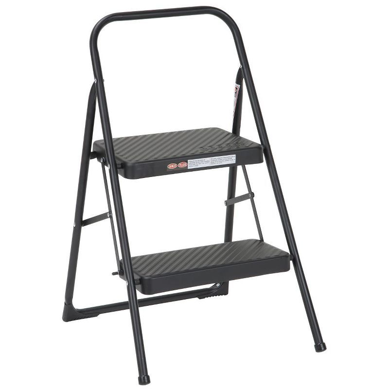 Black Foldable 2-Step Steel Household Step Stool