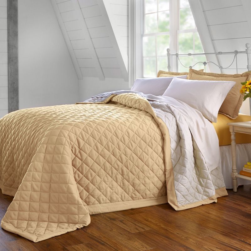 Twin Taupe Ivory Reversible Quilted Kids Bedspread Set