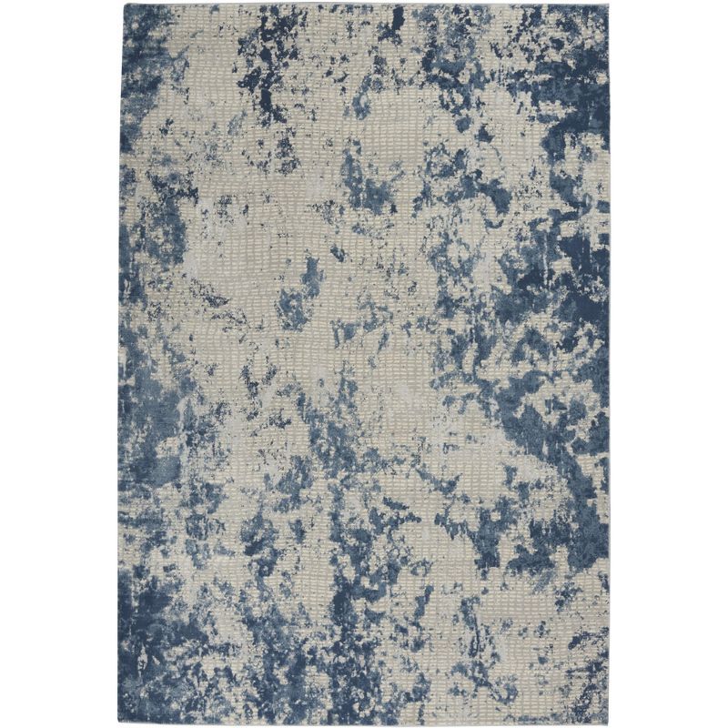 Gray and Blue Abstract 4' x 6' Synthetic Area Rug