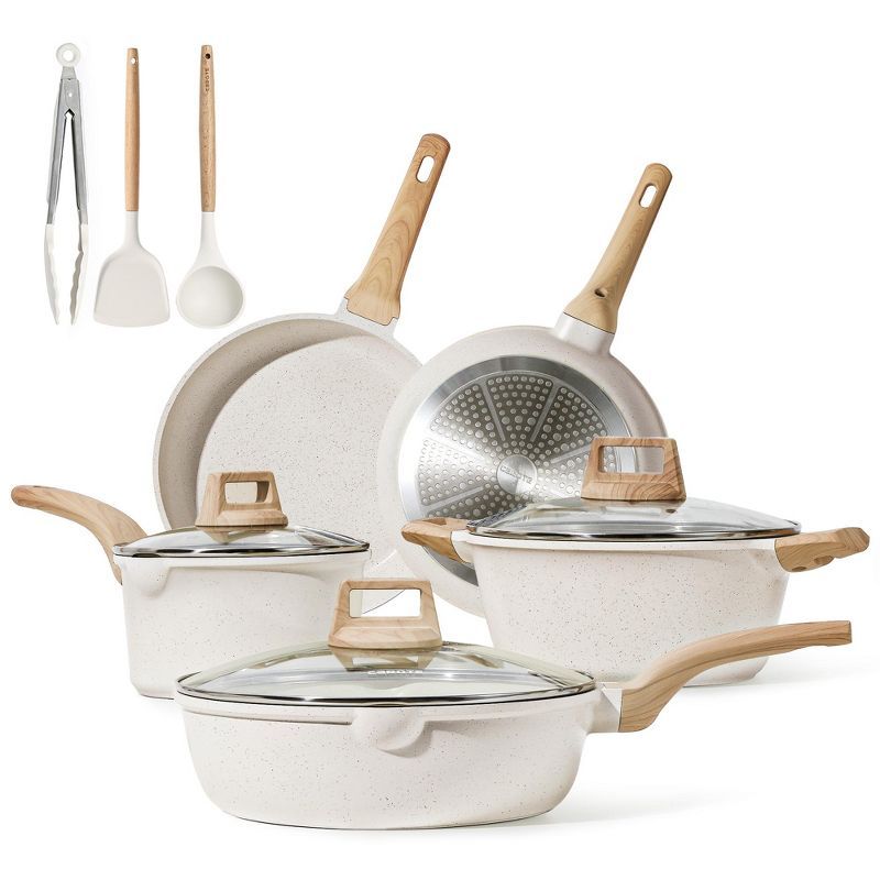 White Granite Nonstick Aluminum 11-Piece Cookware Set