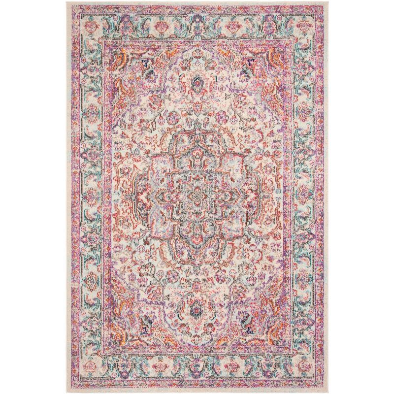 Beige and Fuchsia Geometric Rectangular Area Rug