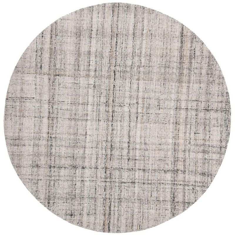 Handmade Abstract Camel & Black Wool Round Area Rug - 6' x 6'