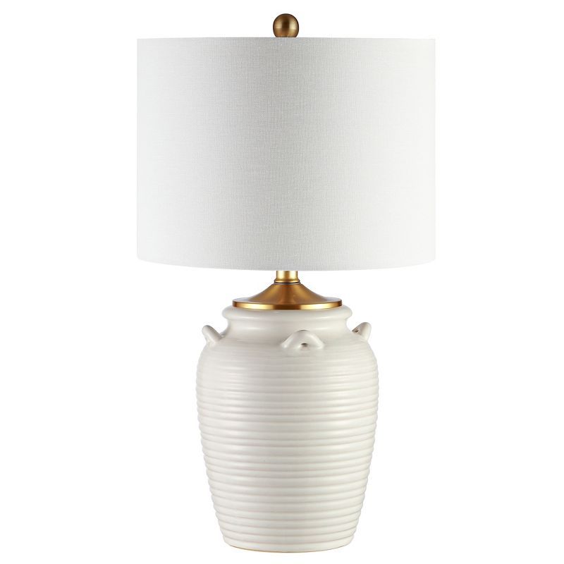 Ivory Ceramic Urn Table Lamp with Gold Accents