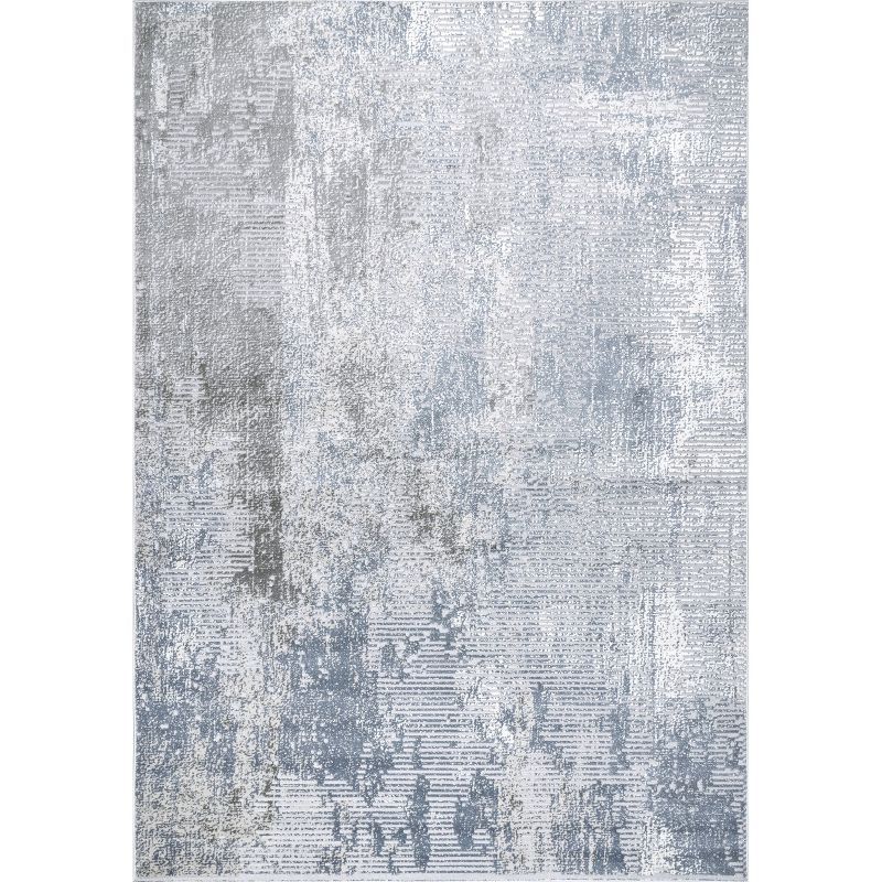 Alice Blue and Gray Abstract Synthetic Area Rug