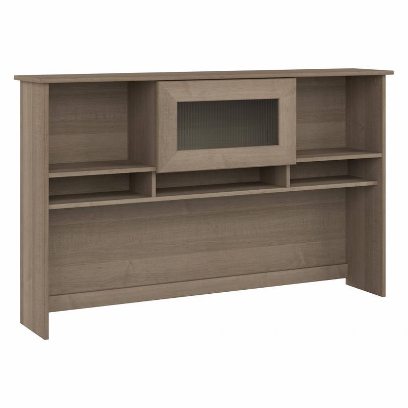 Ash Gray Transitional 60W Desk Hutch with Fluted Glass Door