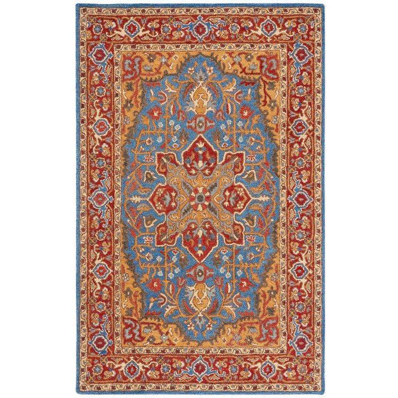 Antiquity Blue and Red Hand-Tufted Wool Area Rug