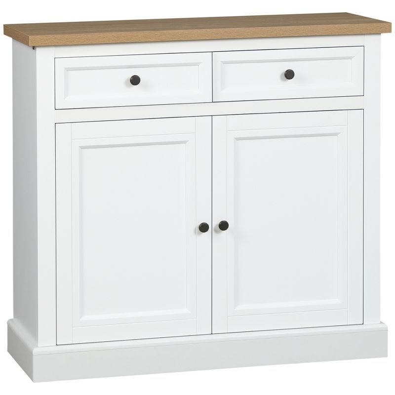 White and Light Brown MDF Sideboard Buffet Cabinet with Adjustable Shelves