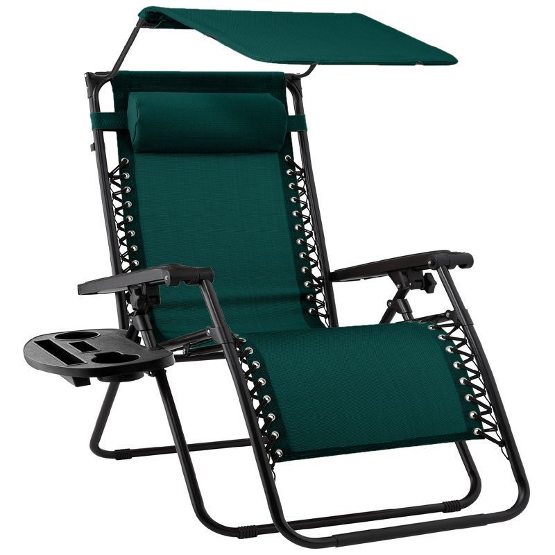 Forest Green Folding Zero Gravity Recliner with Canopy and Tray