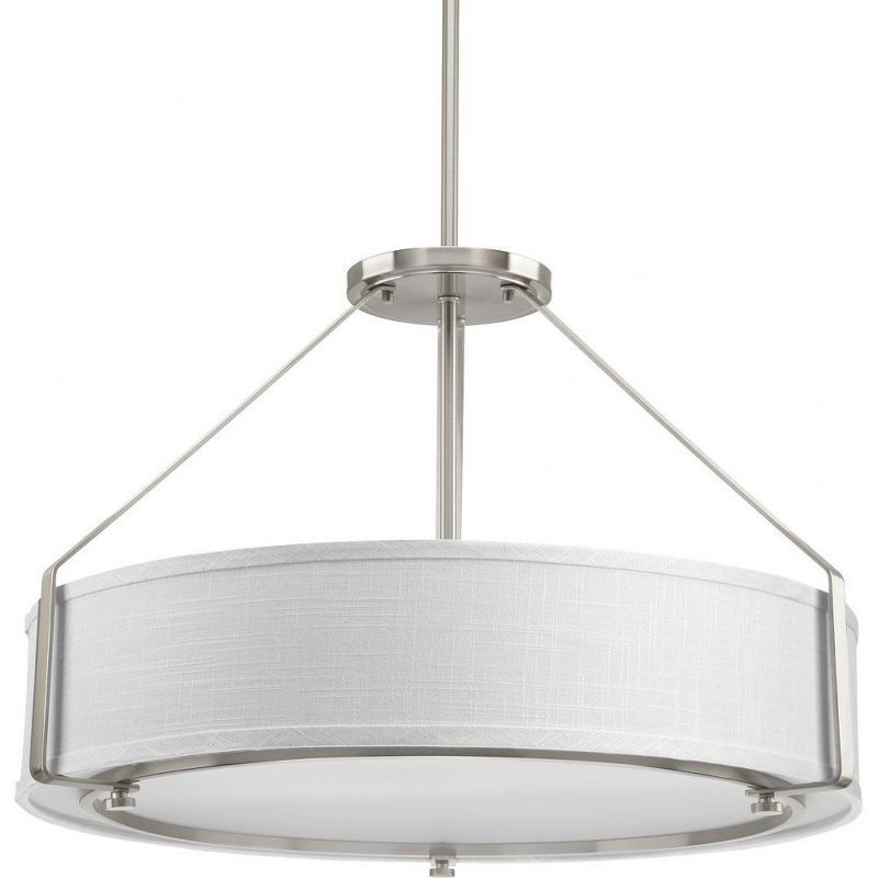 Modern Brushed Nickel 24" Pendant with White Linen Drum Shade