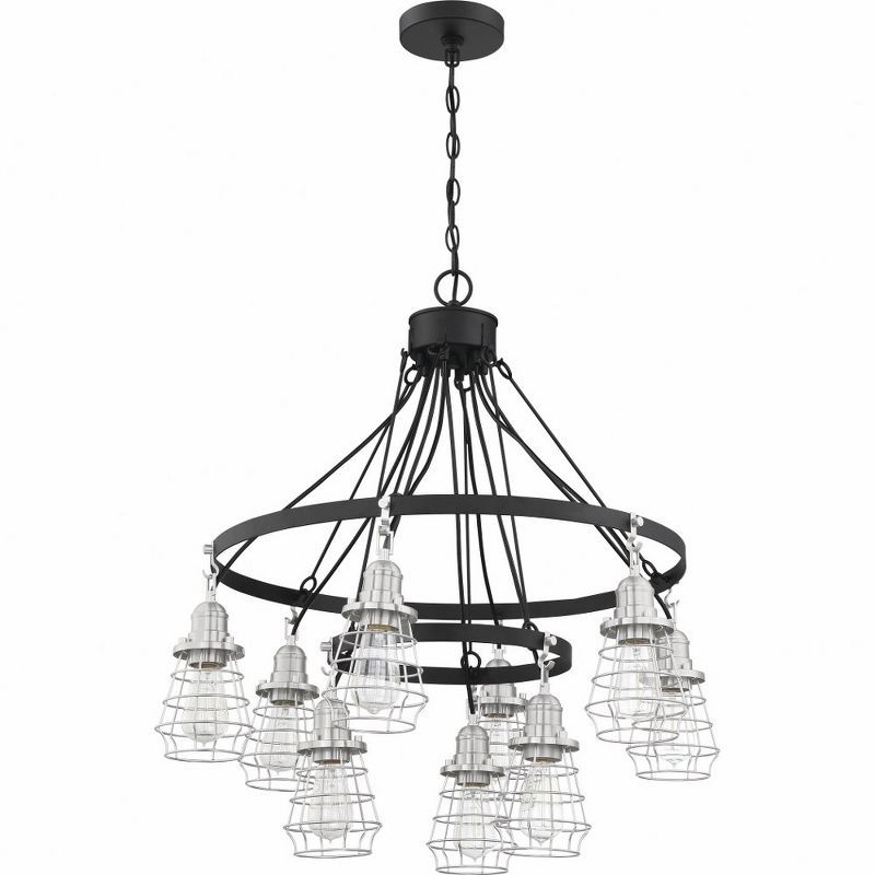 Transitional Black Cage 9-Light Polished Nickel Chandelier