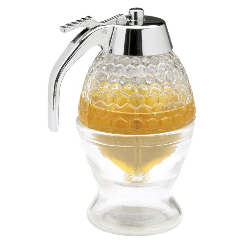 Beehive Glass Honey Dispenser with Chrome Lid