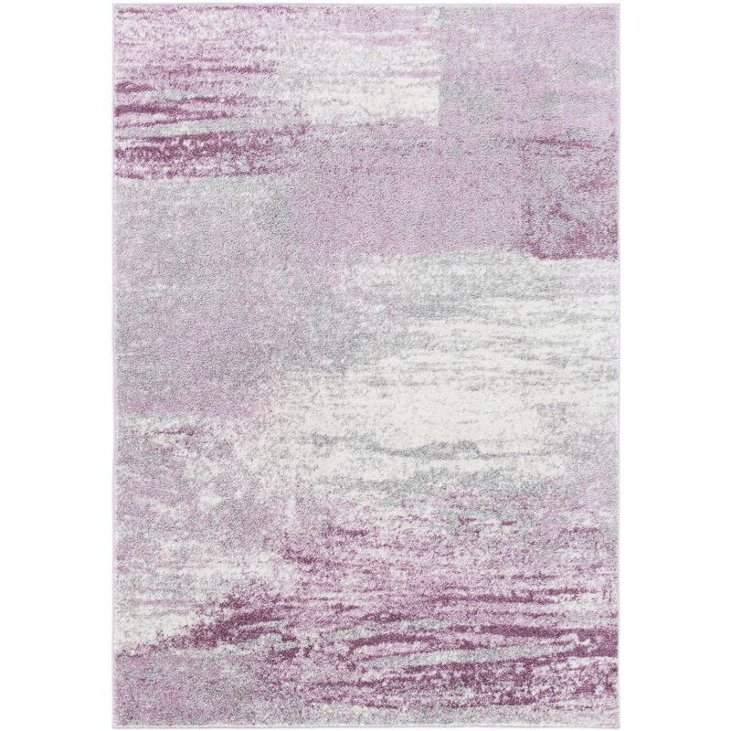 Gray and Purple Abstract Synthetic Area Rug, 2'6" x 4'