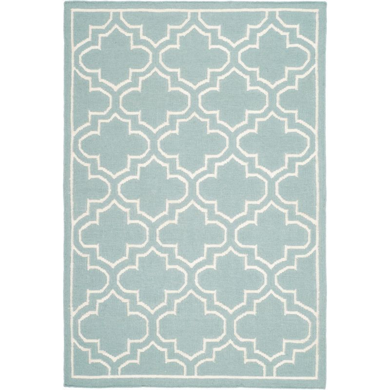 Handmade Blue/Ivory Wool Flat Woven Reversible Rug, 4' x 6'