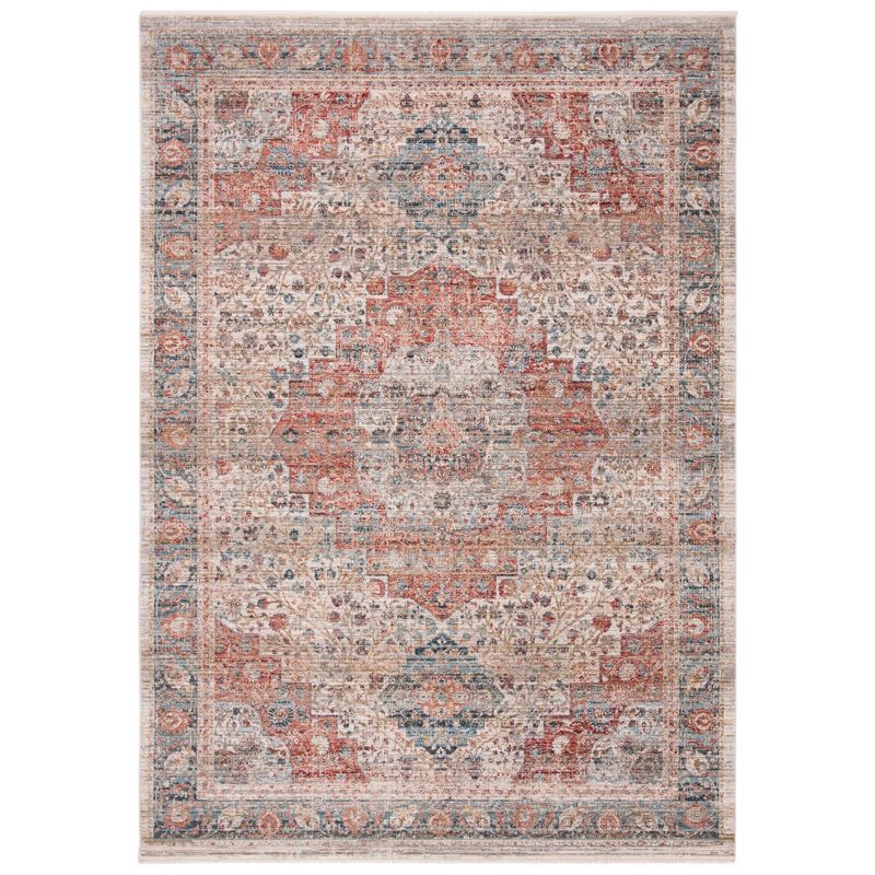 Ivory Silken Vintage-Style Rectangular Rug with Fringed Edges