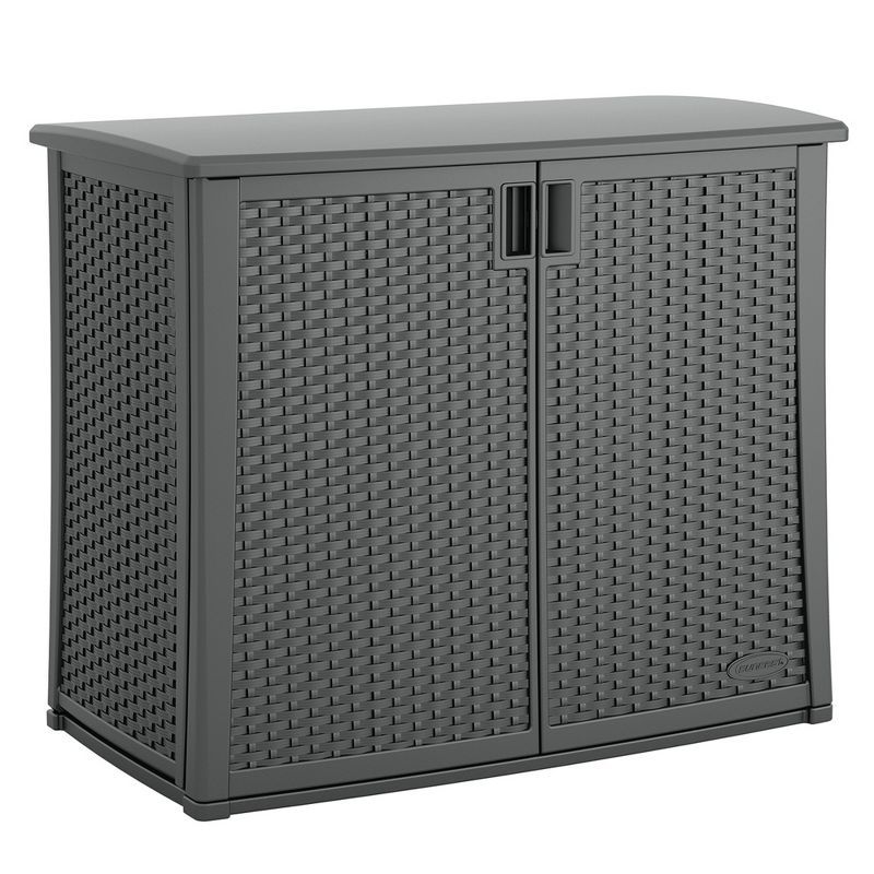 Cool Gray Lockable Wicker Plastic Outdoor 2-Door Cabinet