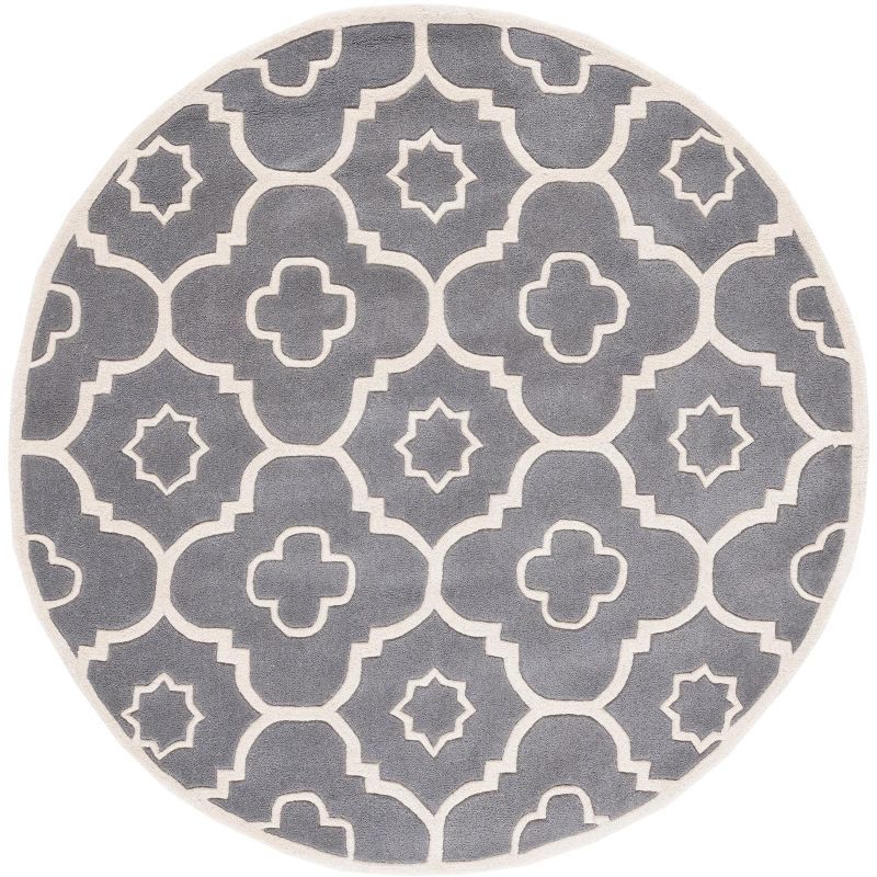 Handmade Gray Wool Round Tufted Area Rug, 3' x 3'