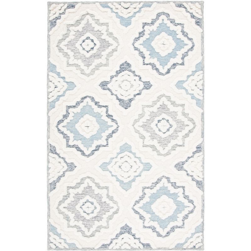 Ivory and Light Blue Hand-Tufted Wool 8' x 10' Area Rug