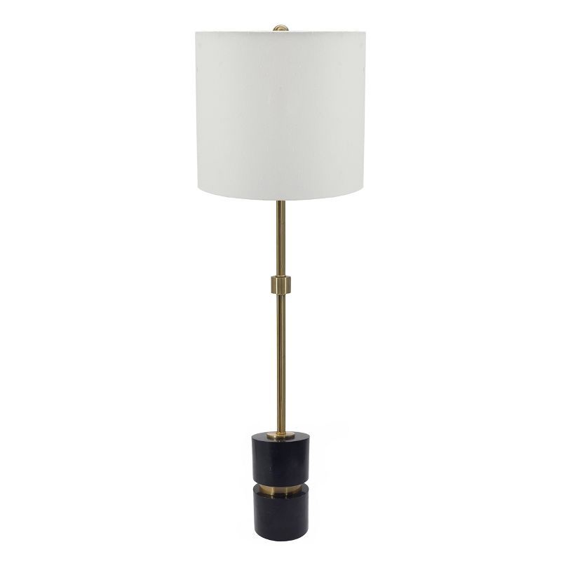 Tall Black Marble and Brass Buffet Lamp with White Shade