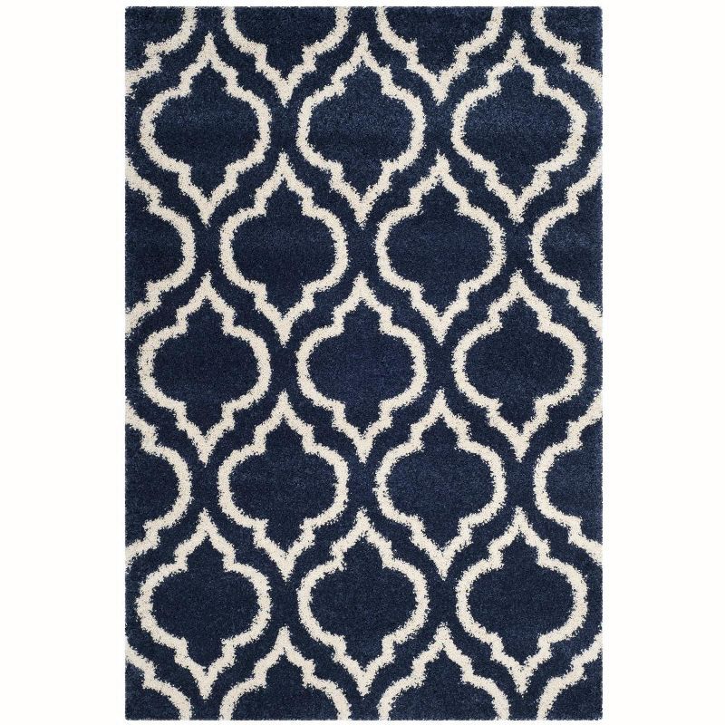 Navy and Ivory High Pile Shag Area Rug