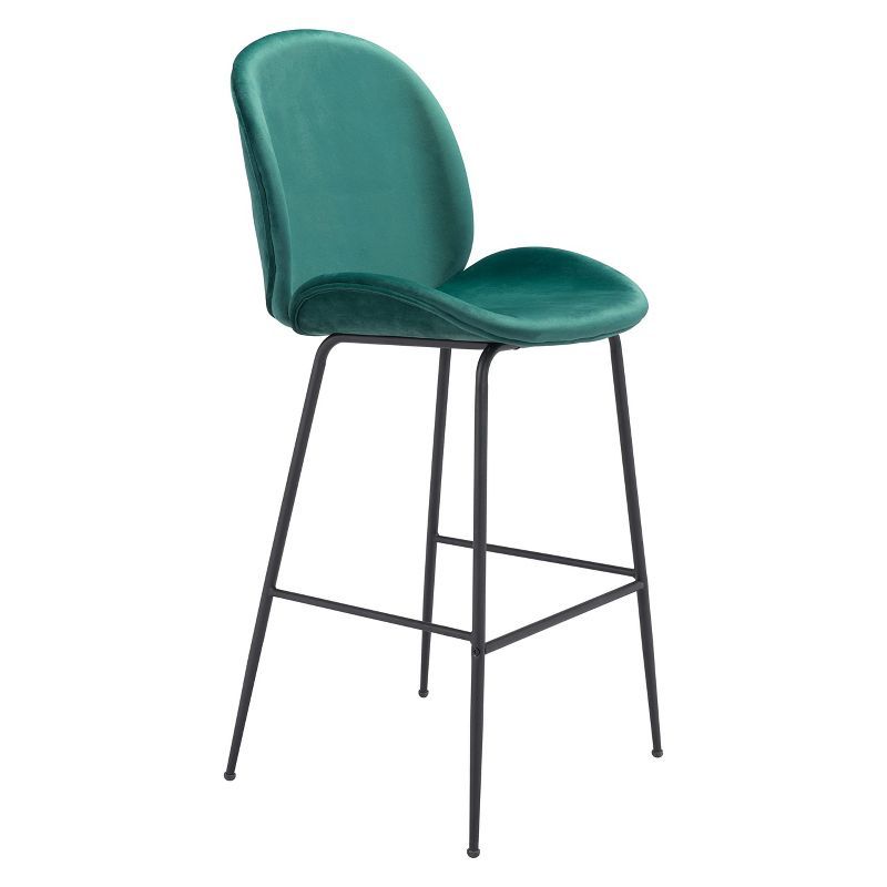 Teal Velvet and Black Steel Mid-Century Modern Bar Stool