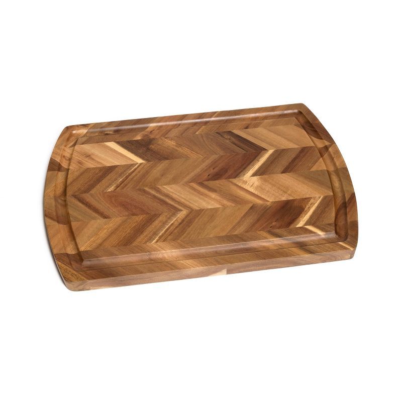 Acacia Herringbone Rectangular Cutting Board with Side Grooves