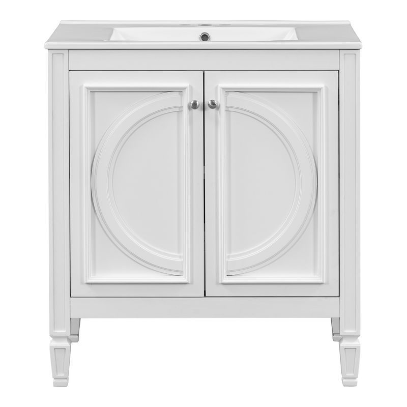 White Rubberwood 30" Bathroom Vanity with Ceramic Sink and Storage
