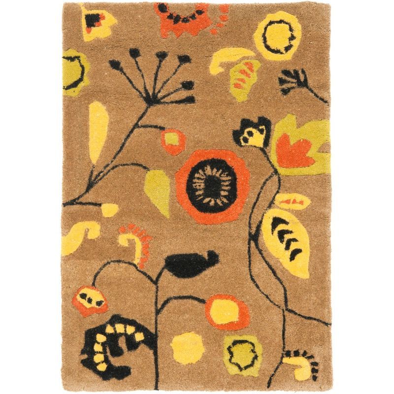 Brown and Multicolor Handmade Wool Floral Area Rug