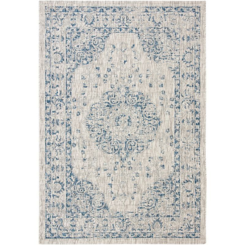 Easy-Care Gray & Navy Synthetic Square Area Rug, 4' x 5'7"