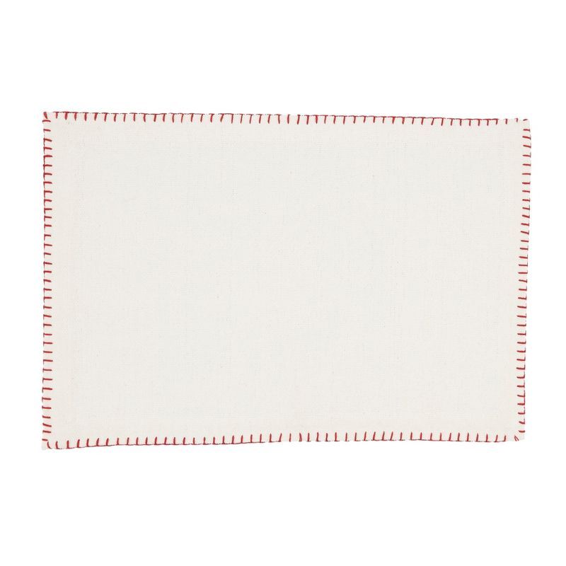 White and Red Cotton Whip Stitched Placemats, Set of 4