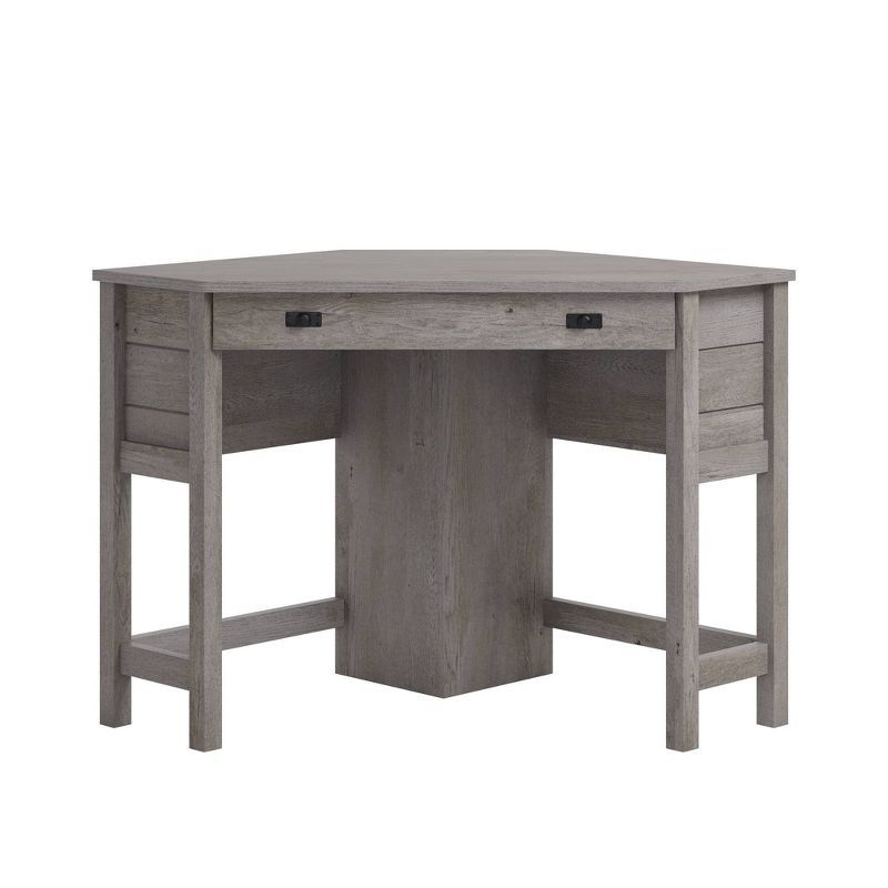 Mystic Oak Gray Corner Desk with Drawer and Keyboard Tray