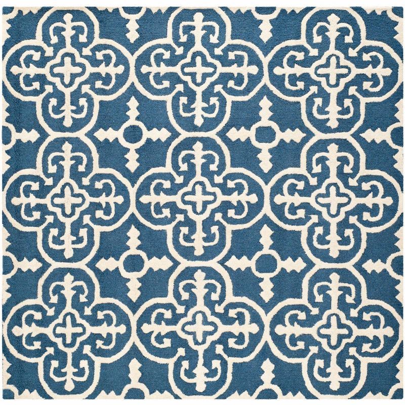 Hand-Tufted Navy & Ivory Wool Square Rug - Classic Moroccan Inspired