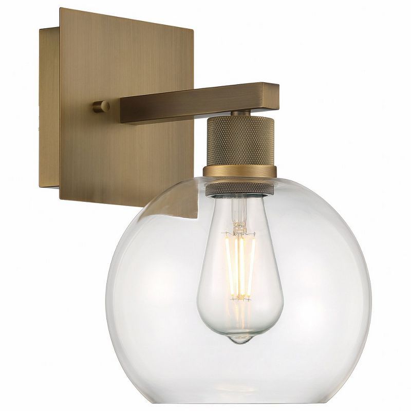 Antique Brass and Clear Glass Dimmable Wall Sconce