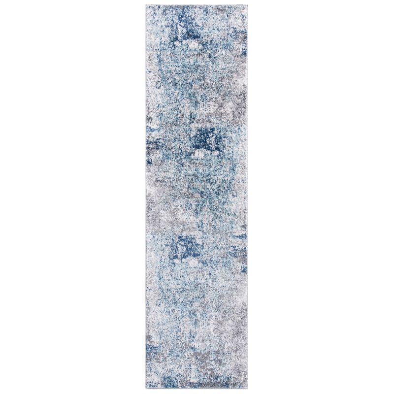 Gray and Blue Abstract Synthetic Area Rug