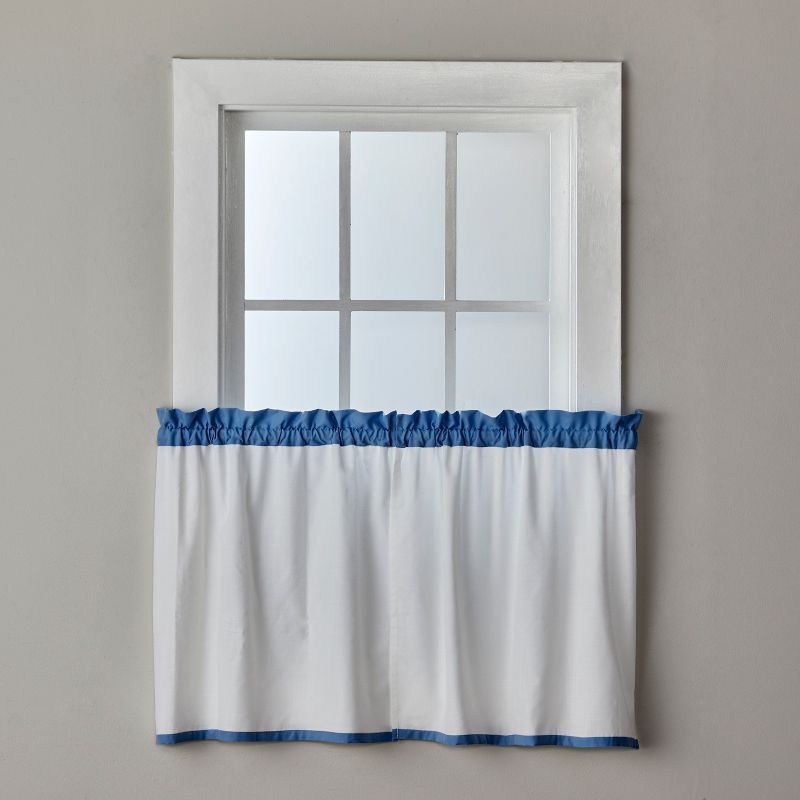 Blue and White Polyester Rod Pocket Bathroom Valance, 56x24