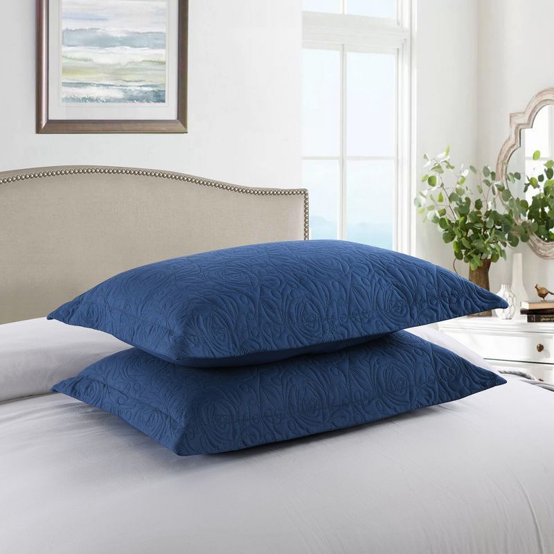True Navy King Size Embroidered Cotton Polyester Pillow Shams