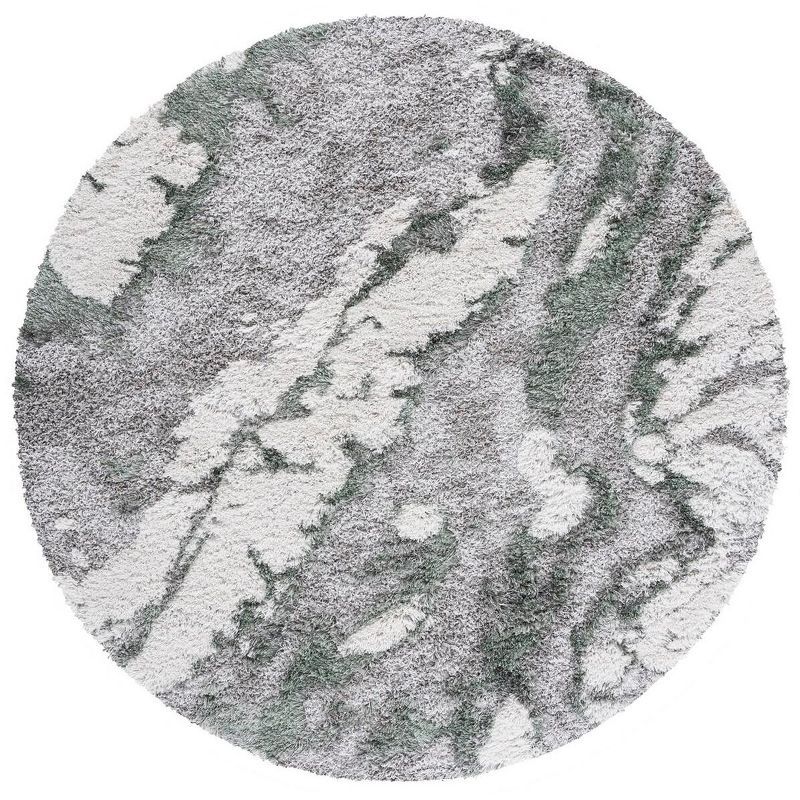 Horizon Grey and Green Abstract Round Shag Rug, 8' x 8'