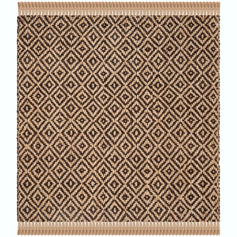 Hand-Knotted Brown and Natural Jute Square Area Rug