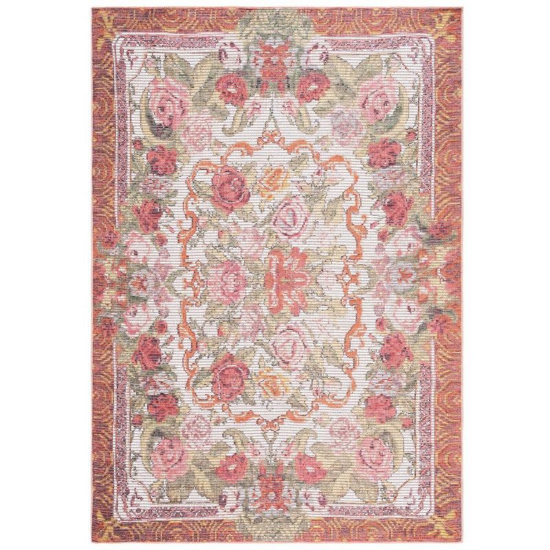 Ivory and Sage Rust Floral Synthetic 8' x 10' Area Rug