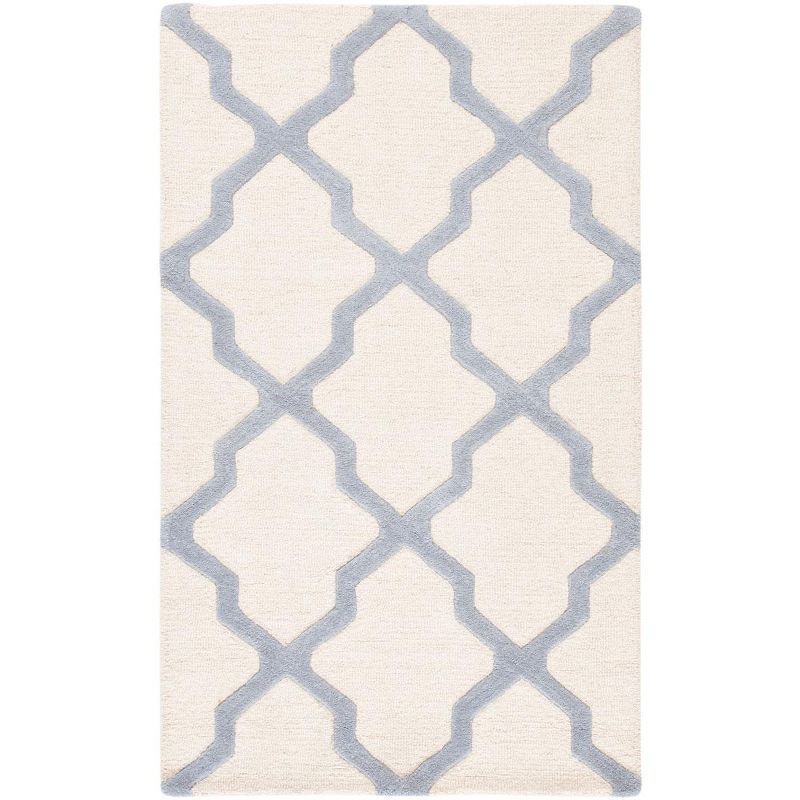 Hand-Tufted Ivory & Light Blue Wool Rectangular Area Rug