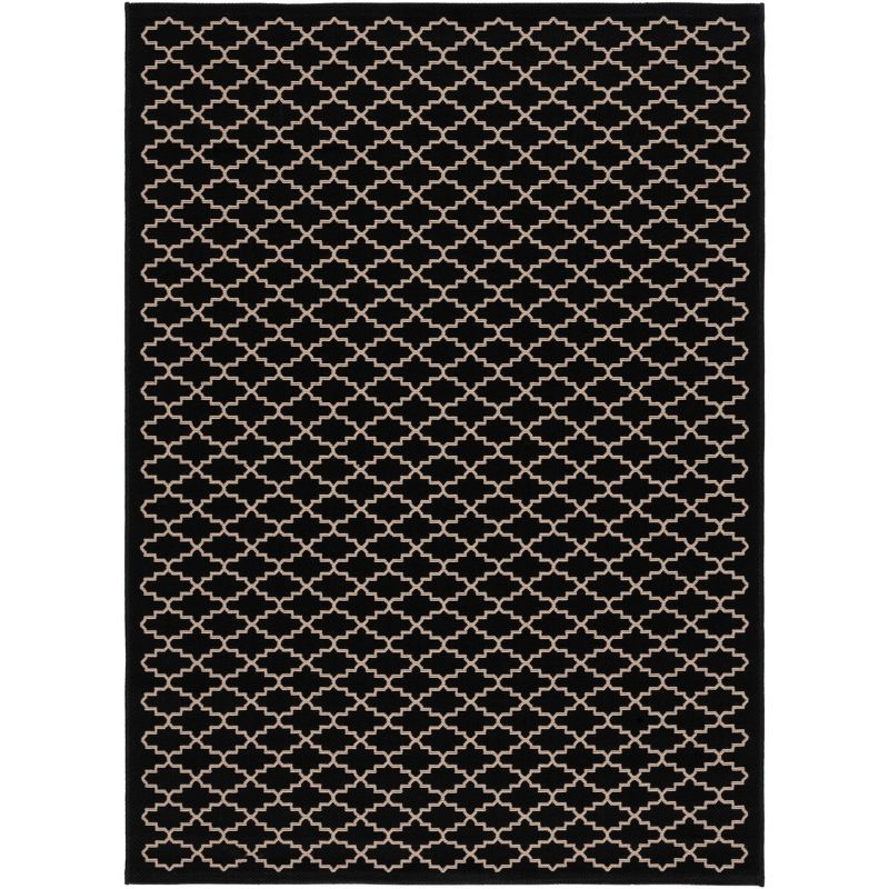 Modern Black and Beige Rectangular Easy-Care Outdoor Rug