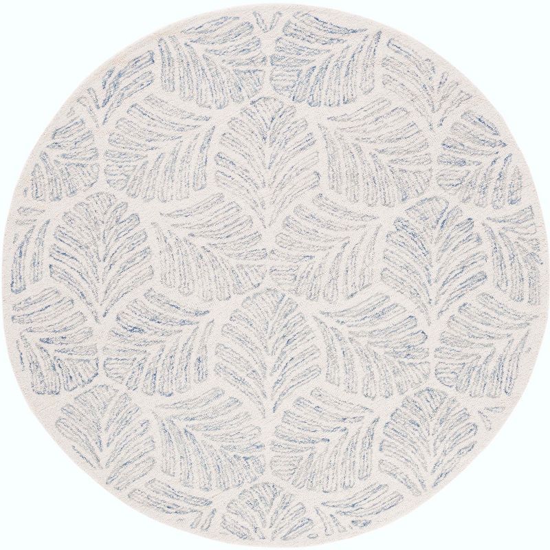 Ivory & Blue Hand-Tufted Wool 6' Round Area Rug