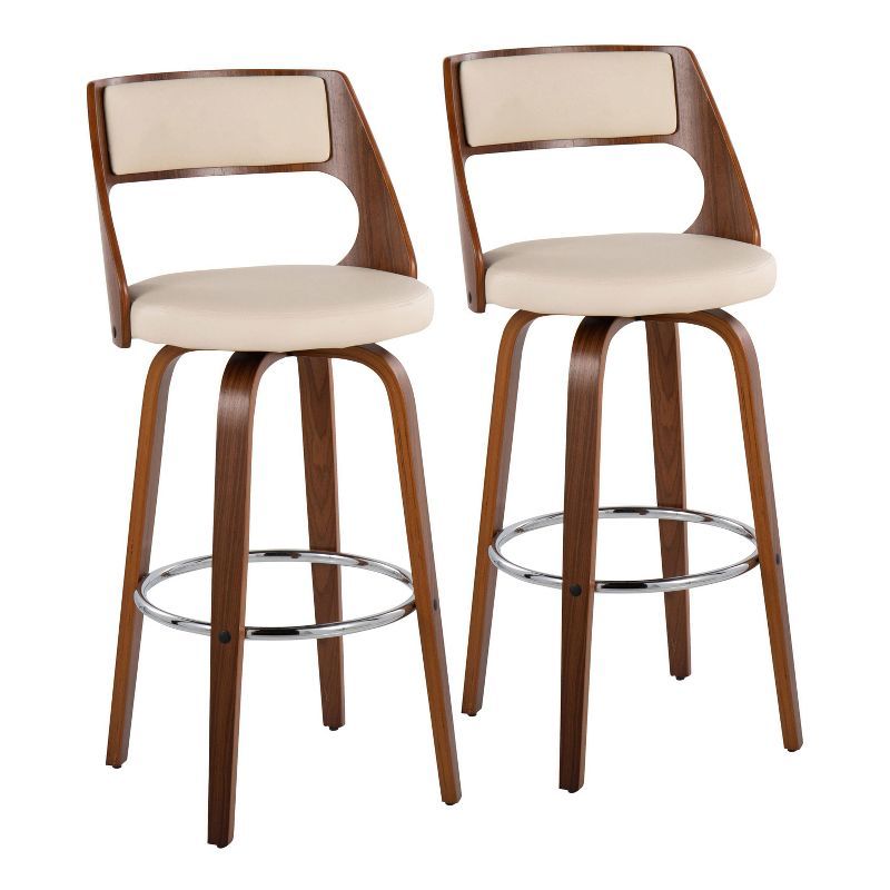 Cecina Cream and Walnut Mid-Century Swivel Barstool, Set of 2