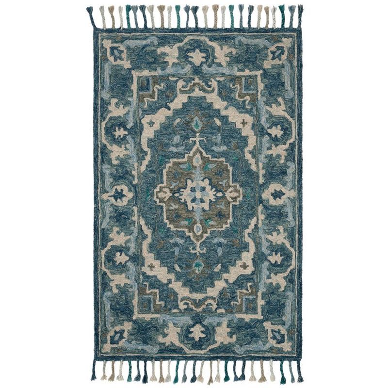 Hand-Tufted Boho Chic Gray Wool Square Accent Rug 3' x 5'