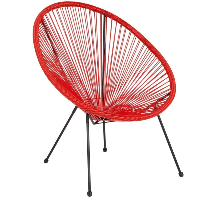 Red Rattan and Steel Papasan Bungee Lounge Chair