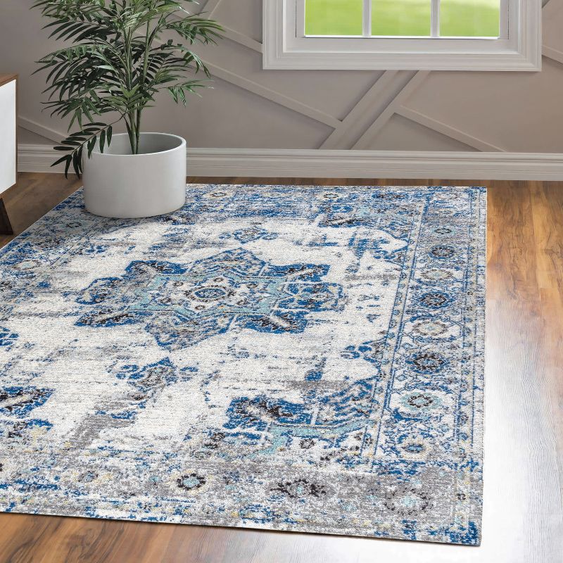 Reversible Rectangular Medallion 8' x 10' Blue Synthetic Area Rug