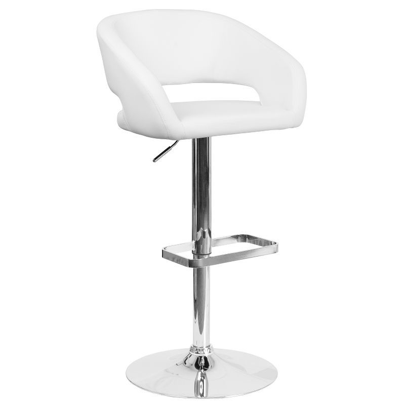 Contemporary White Vinyl Adjustable Swivel Barstool with Chrome Base