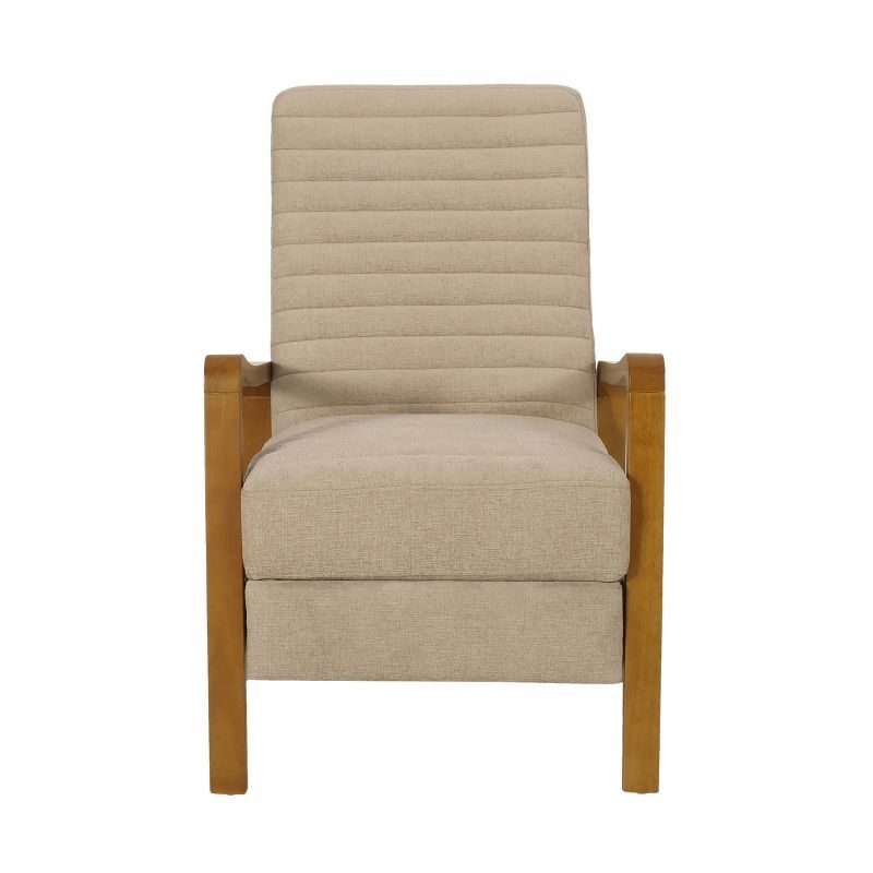 Teak and Sand Faux Leather Pushback Recliner with Wood Frame