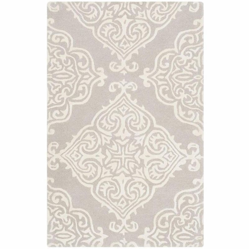 Elegant Silver and Ivory Hand-Tufted Wool Area Rug, 2' x 3'