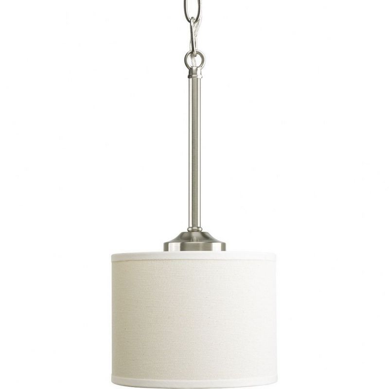 Brushed Nickel Mini Pendant with Off-White Linen Shade